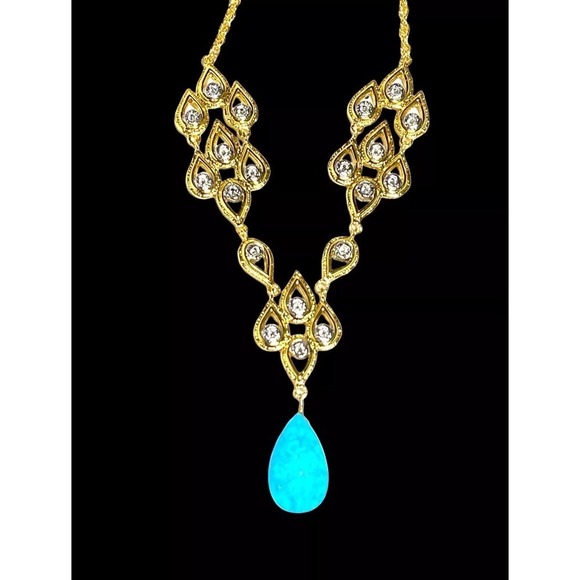 Alexis Bittar Gold Necklace Turquoise Teardrop Pendant Fashion Jewelry Women - Picture 4 of 5